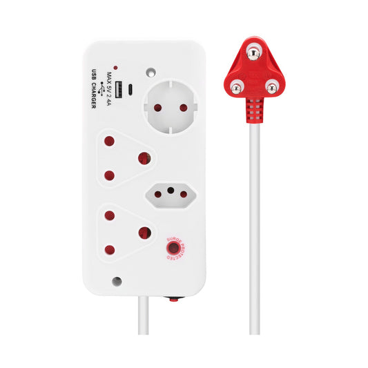 Ellies 4-Way Surge Multiplug with USB-A+USB-C 0.5m - WT