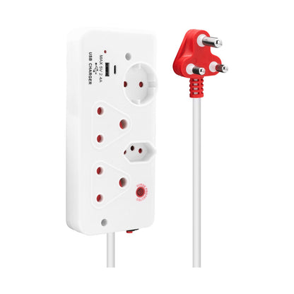 Ellies 4-Way Surge Multiplug with USB-A+USB-C 0.5m - WT