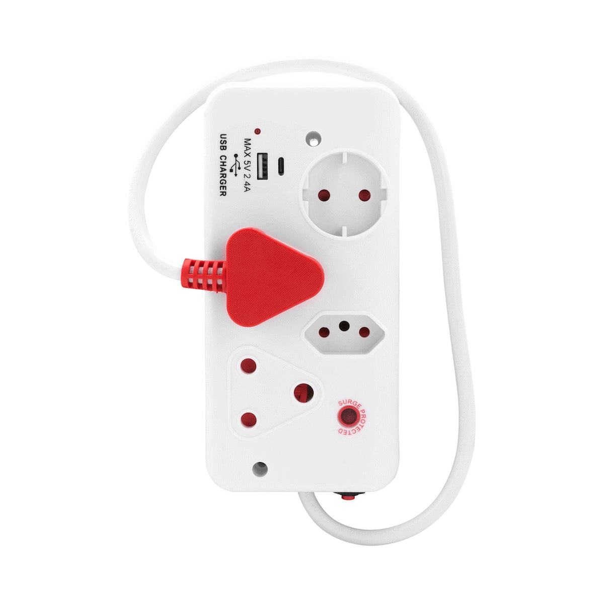 Ellies 4-Way Surge Multiplug with USB-A+USB-C 0.5m - WT