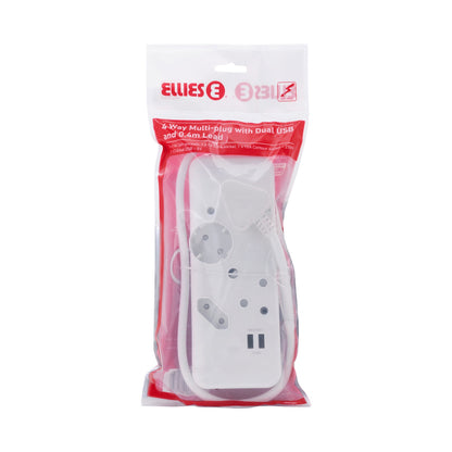Ellies 4-Way Multiplug - 2 x USB 2.4a - 0.4m