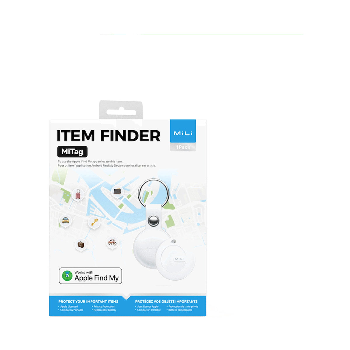 MiTag Apple-Compatible Tag with Leather Keychain Accessory - 1 Pack