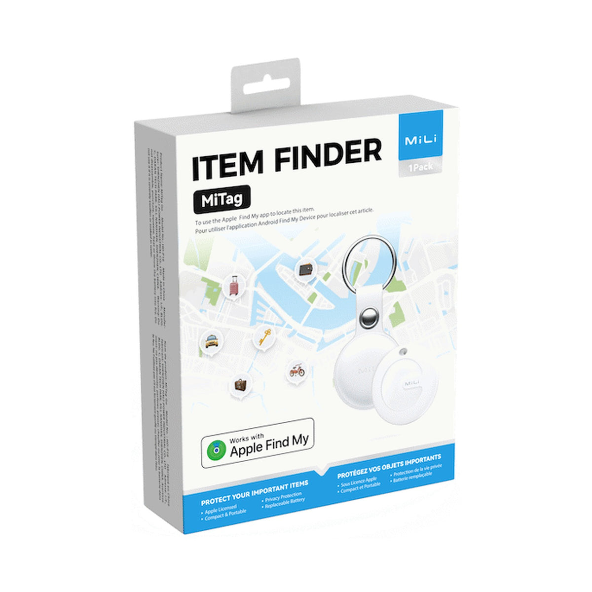 MiTag Apple-Compatible Tag with Leather Keychain Accessory - 1 Pack