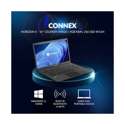 Horizon X Laptop- Connex 14" Celeron N4020 4/256 SSD W11H - BK