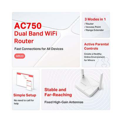 TP-Link Mercusys MR20 AC750 Wireless Dual Band Router