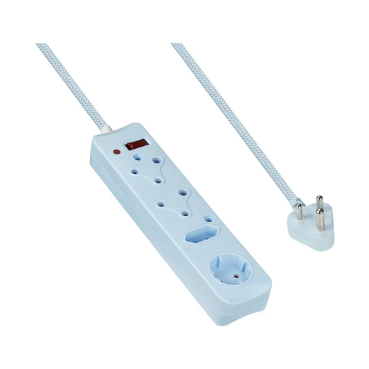 SWITCHED 4 Way Medium Surge Protected Multiplug 0.5M Braided Cord Blue