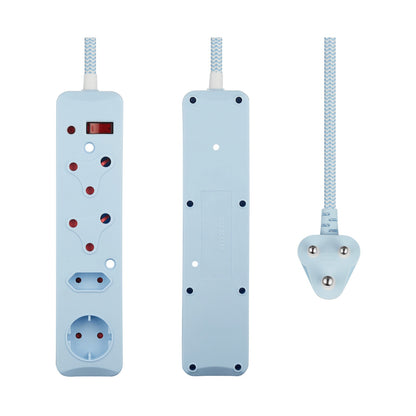 SWITCHED 4 Way Medium Surge Protected Multiplug 0.5M Braided Cord Blue