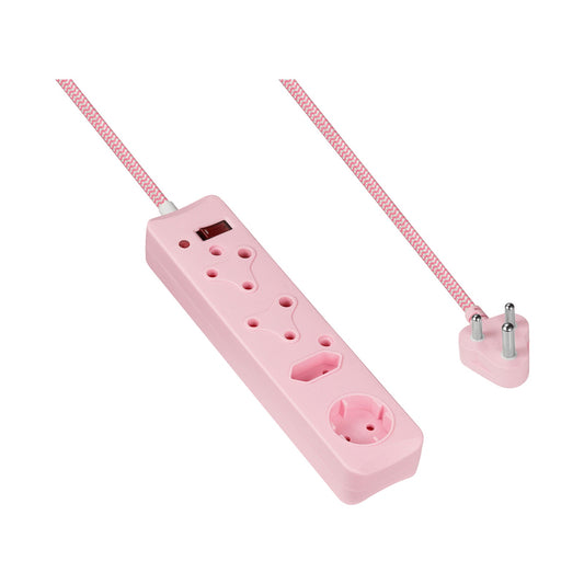 SWITCHED 4 Way Medium  Surge Protected Multiplug 0.5M Braided Cord Pink
