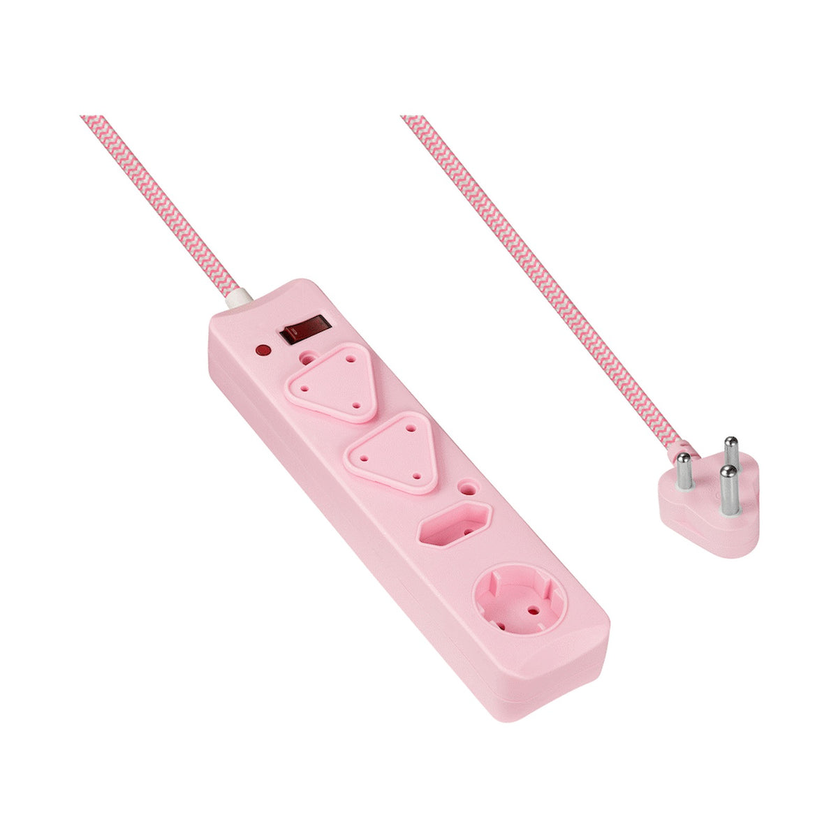 SWITCHED 4 Way Medium  Surge Protected Multiplug 0.5M Braided Cord Pink