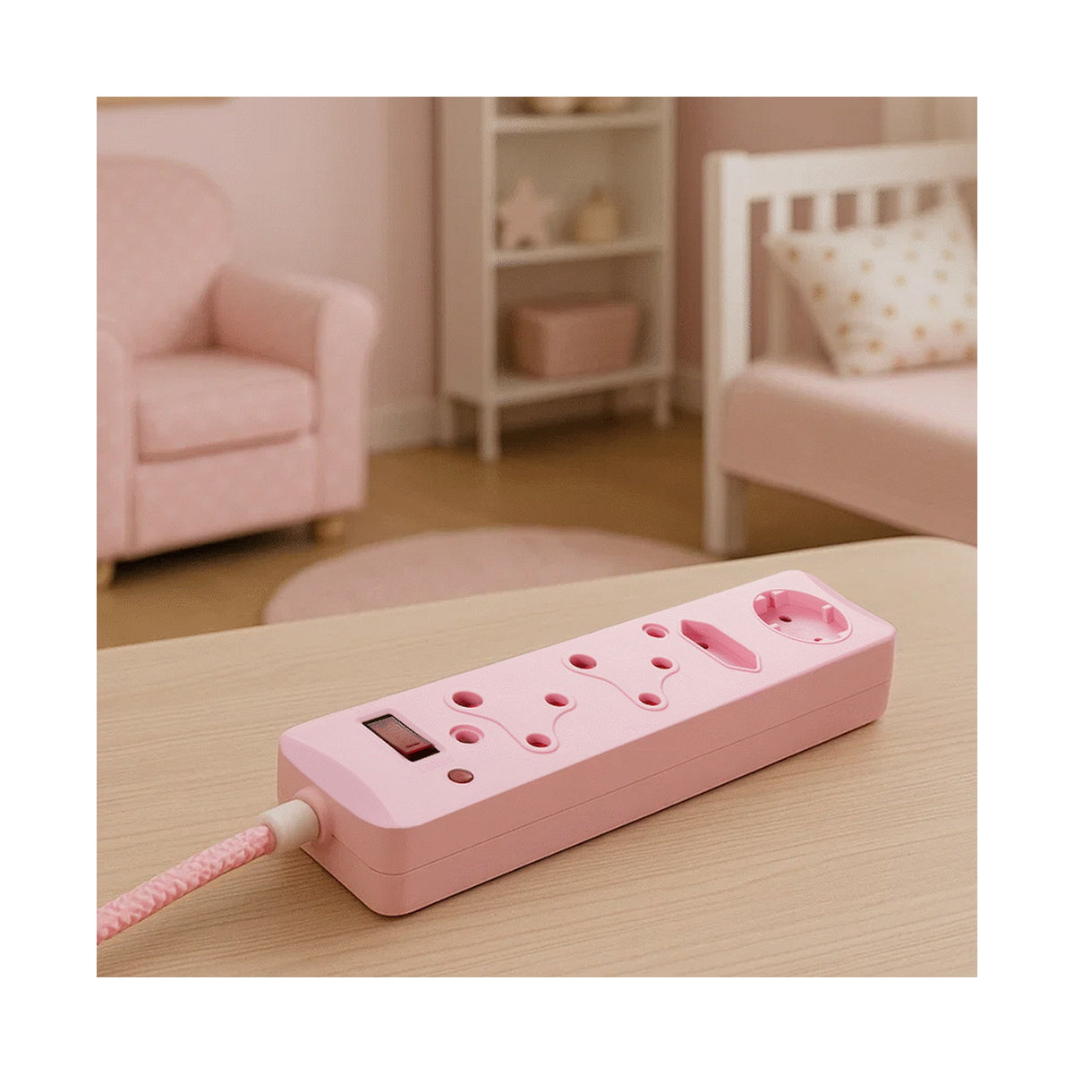 SWITCHED 4 Way Medium  Surge Protected Multiplug 0.5M Braided Cord Pink