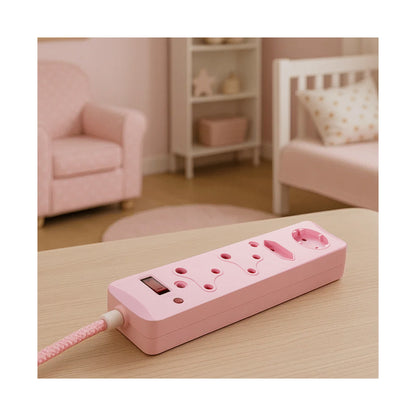 SWITCHED 4 Way Medium  Surge Protected Multiplug 0.5M Braided Cord Pink