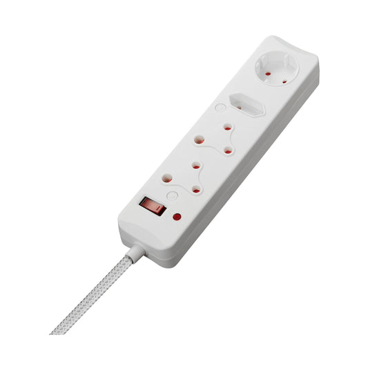 SWITCHED 4 Way Medium Surge Protected Multiplug 0.5M Braided Cord White