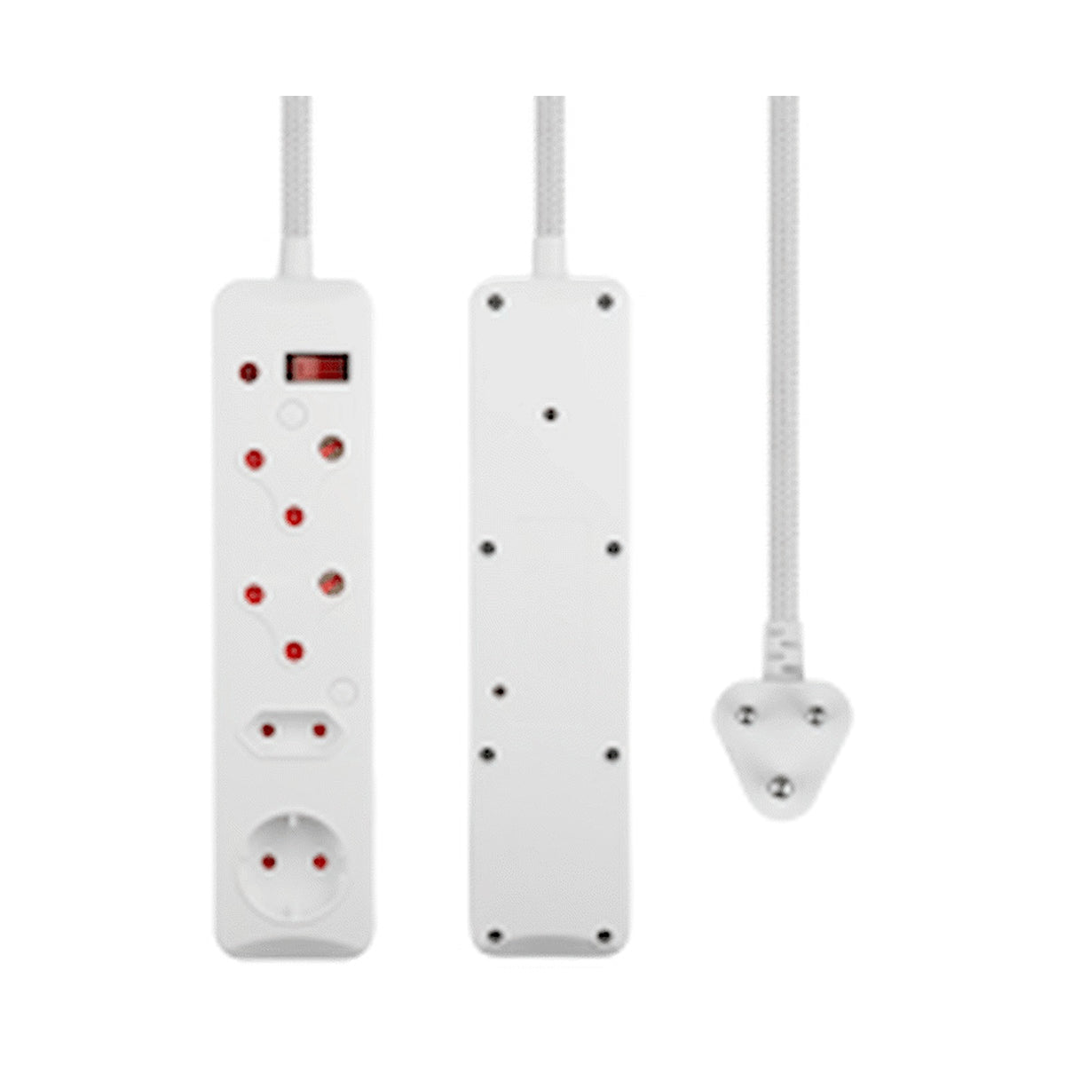 SWITCHED 4 Way Medium Surge Protected Multiplug 0.5M Braided Cord White
