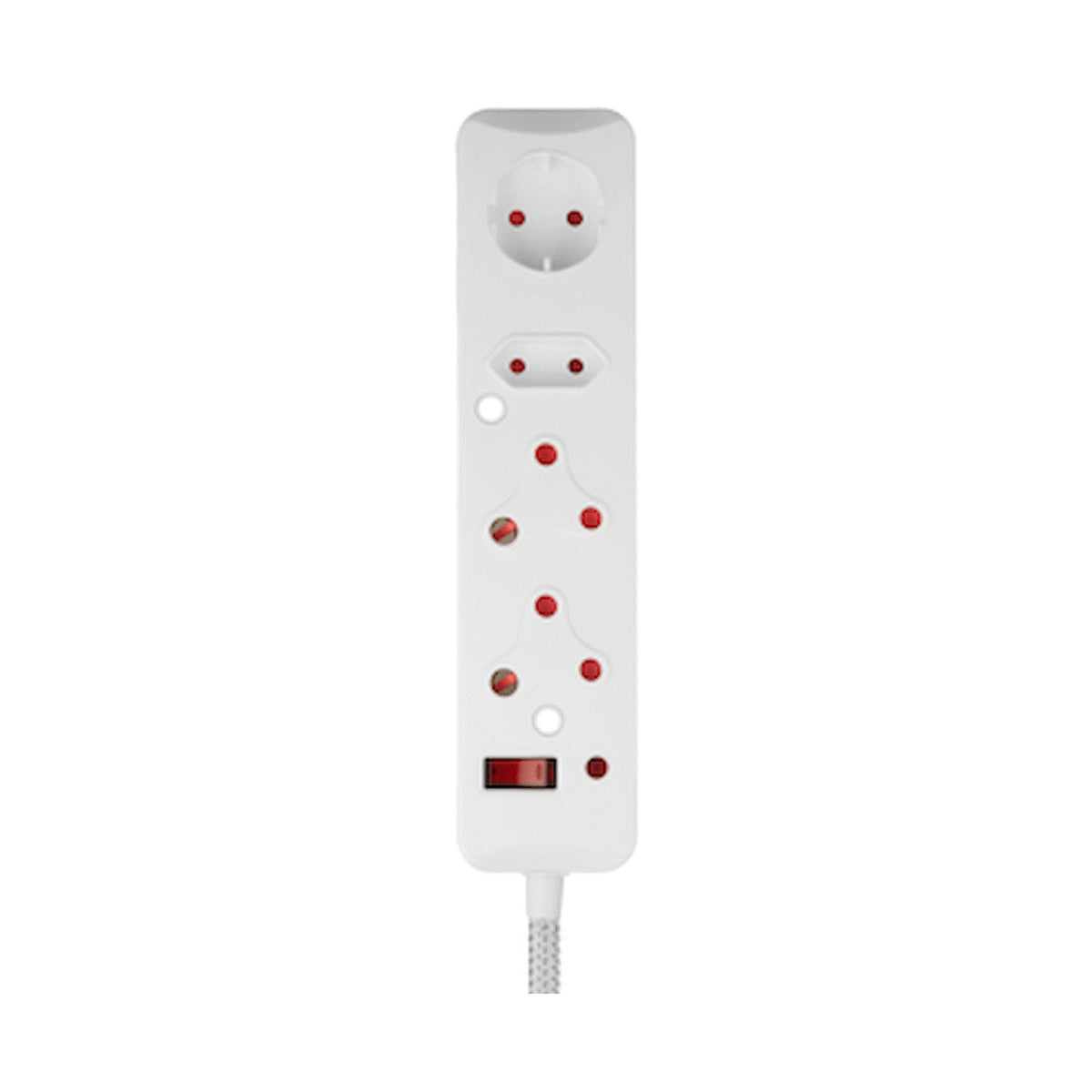 SWITCHED 4 Way Medium Surge Protected Multiplug 0.5M Braided Cord White