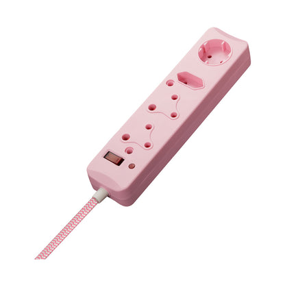 Switched 4-Way Surge-Protected Multiplug - 3m Braided Cord - Pink