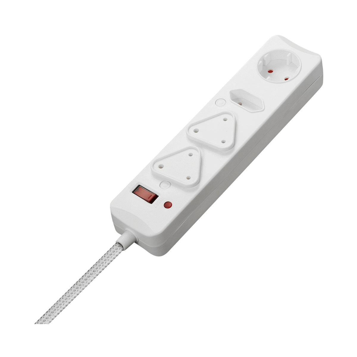 Switched 4-Way Surge-Protected Multiplug 3m Braided Cord - White