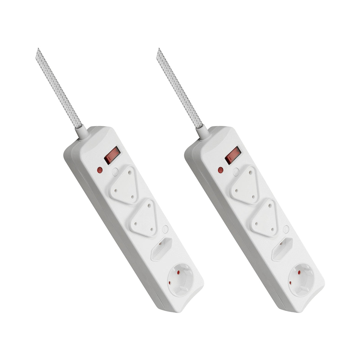 2x Switched 4-Way Surge Multiplug 3m Braided Cord - White
