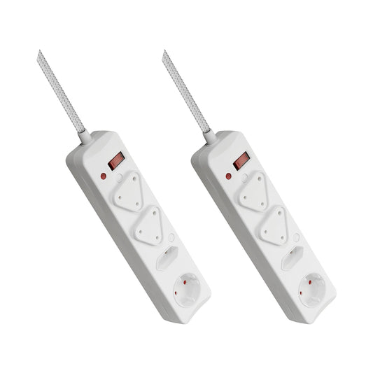 2x Switched 4-Way Surge Multiplug 3m Braided Cord - White