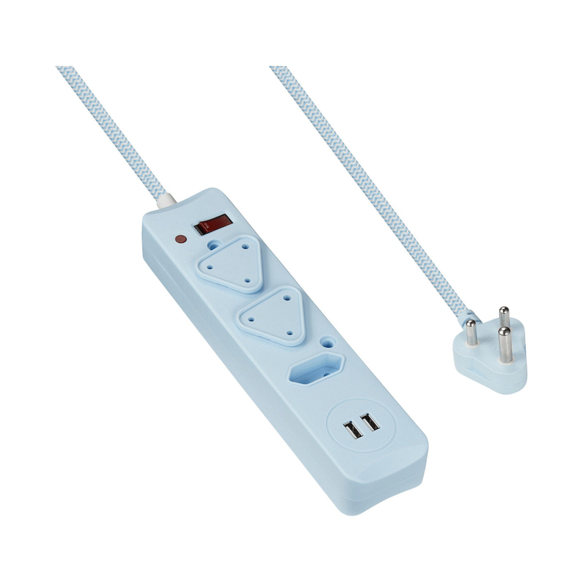 SWITCHED 3 Way Medium Surge Protected Multiplug with Dual 2.4A USB Ports 0.5M Braided Cord