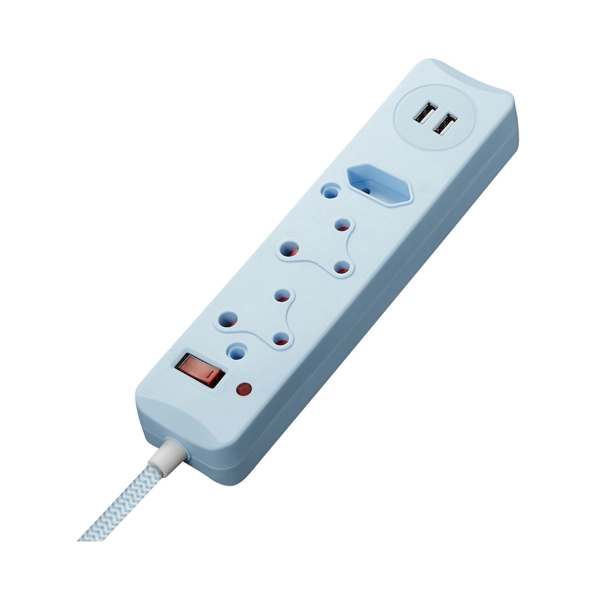 SWITCHED 3 Way Medium Surge Protected Multiplug with Dual 2.4A USB Ports 0.5M Braided Cord
