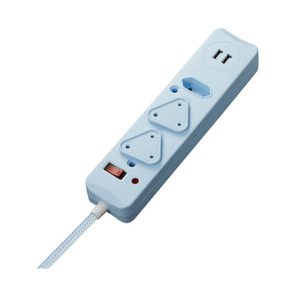 SWITCHED 3 Way Medium Surge Protected Multiplug with Dual 2.4A USB Ports 0.5M Braided Cord