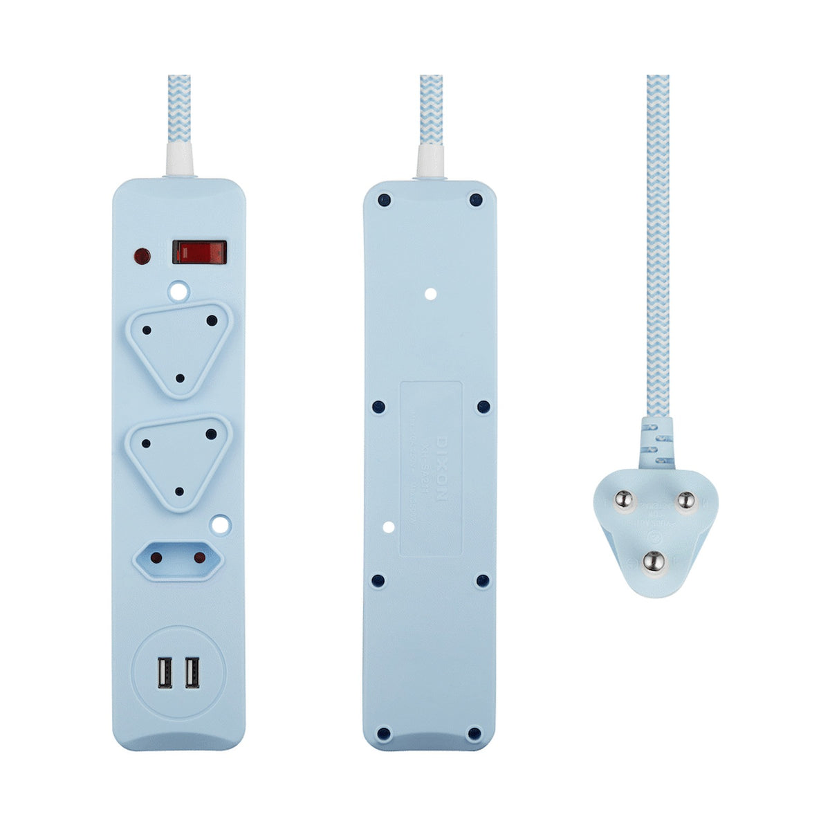 SWITCHED 3 Way Medium Surge Protected Multiplug with Dual 2.4A USB Ports 0.5M Braided Cord