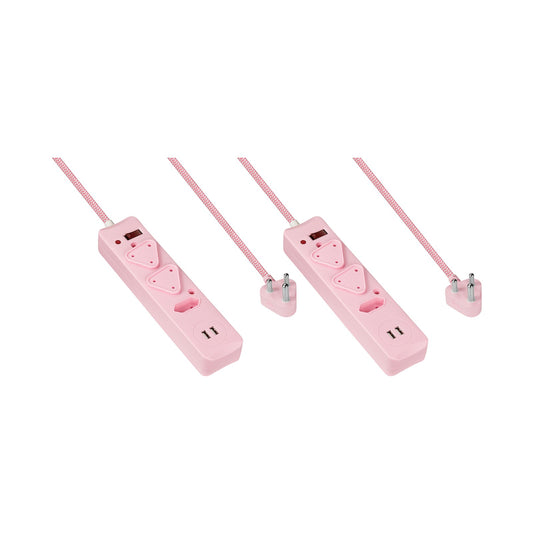 2x 3 Way Surge  Multiplug with Dual  USBs   Pink-0.5M