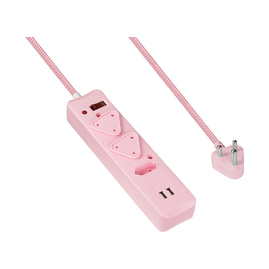 Switched 3-Way Surge-Protected Multiplug with Dual 2.4a USB Ports 3m Braided Cord