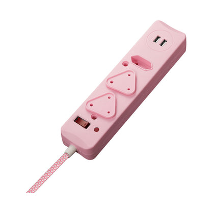 Switched 3-Way Surge-Protected Multiplug with Dual 2.4a USB Ports 3m Braided Cord