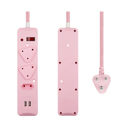Switched 3-Way Surge-Protected Multiplug with Dual 2.4a USB Ports 3m Braided Cord