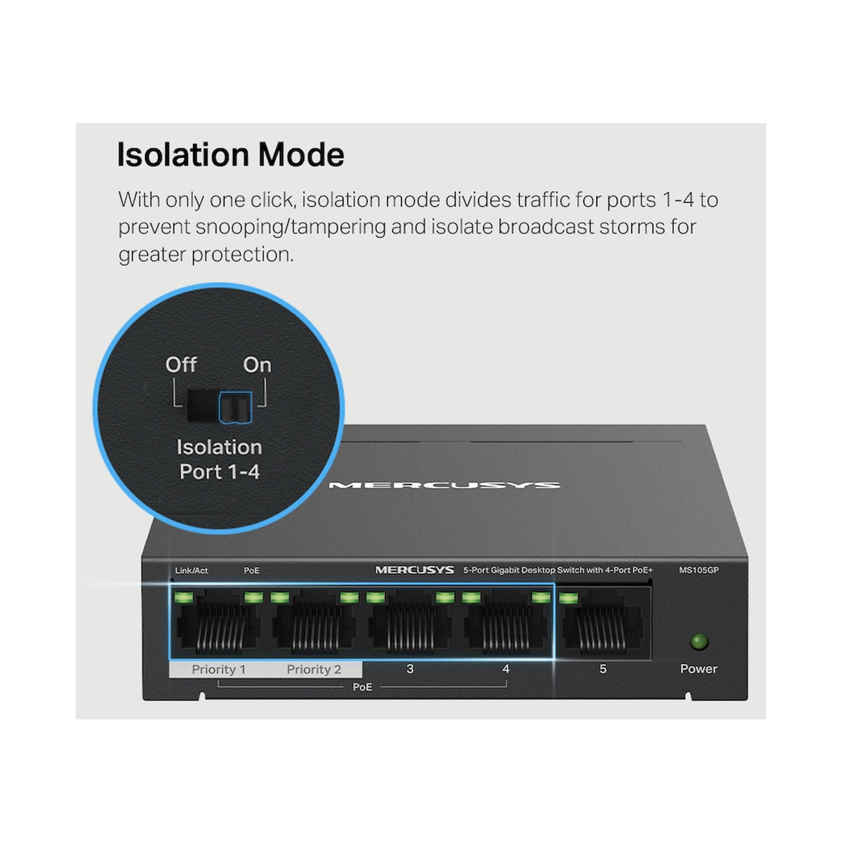 TP-Link Mercusys MS105GP 5-Port Gigabit Desktop Switch with 4-Port PoE+