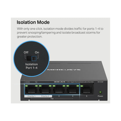 TP-Link Mercusys MS105GP 5-Port Gigabit Desktop Switch with 4-Port PoE+