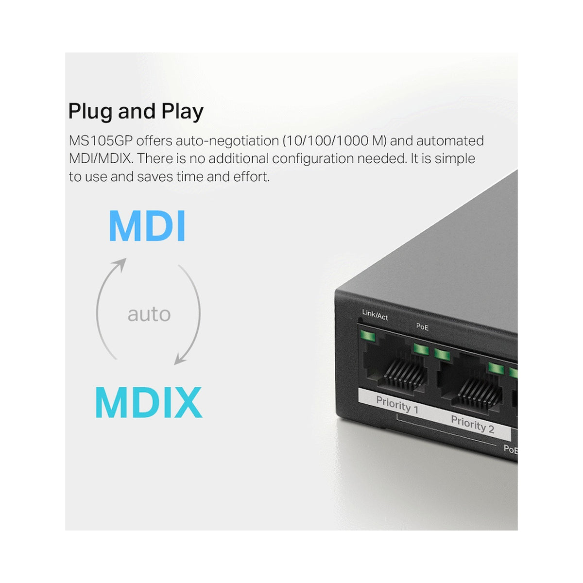 TP-Link Mercusys MS105GP 5-Port Gigabit Desktop Switch with 4-Port PoE+