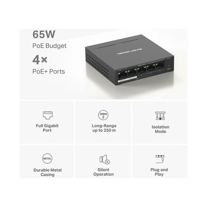 TP-Link Mercusys MS105GP 5-Port Gigabit Desktop Switch with 4-Port PoE+