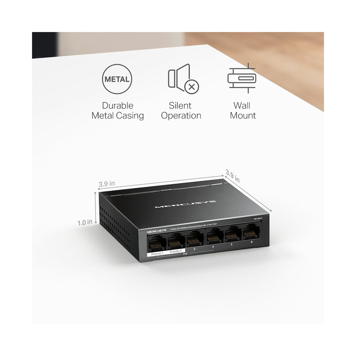 TP-Link Mercusys MS106LP 6-Port 10/100Mbps Desktop Switch with 4-Port PoE+