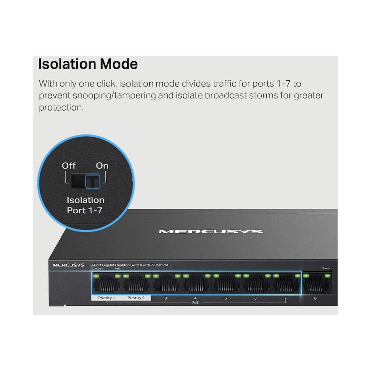 TP-Link Mercusys MS108GP 8-Port Gigabit Desktop Switch with 7-Port PoE+