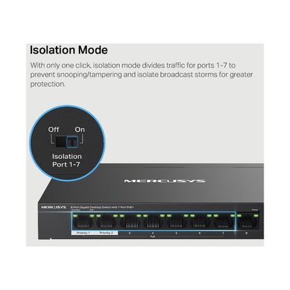 TP-Link Mercusys MS108GP 8-Port Gigabit Desktop Switch with 7-Port PoE+