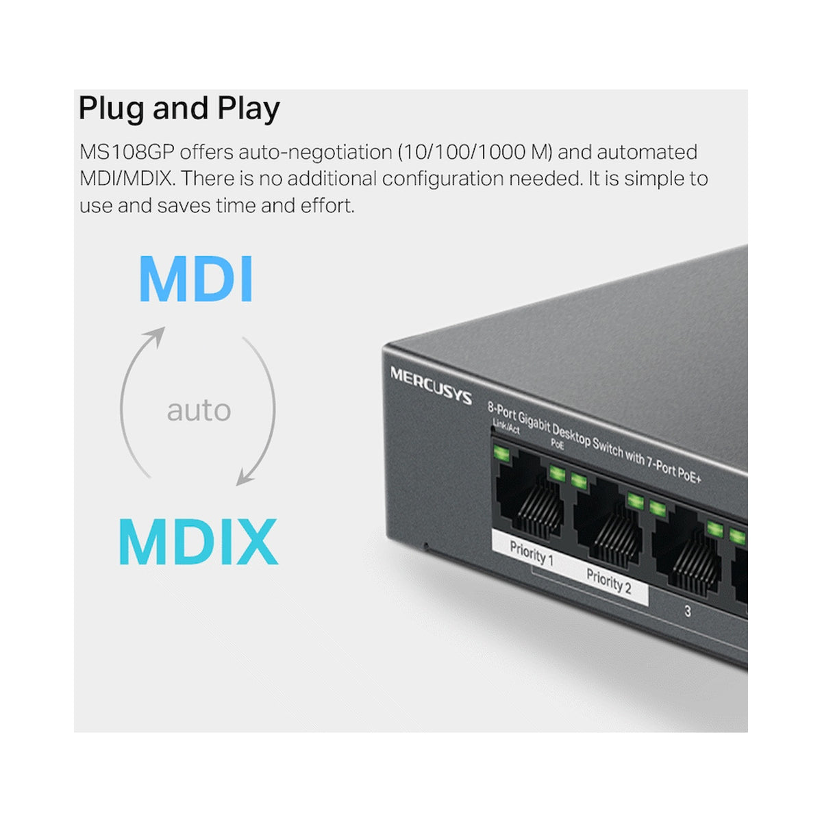 TP-Link Mercusys MS108GP 8-Port Gigabit Desktop Switch with 7-Port PoE+