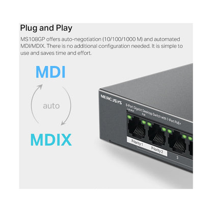 TP-Link Mercusys MS108GP 8-Port Gigabit Desktop Switch with 7-Port PoE+