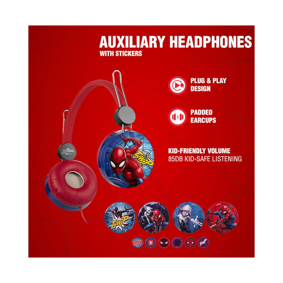 Marvel Spider-Man Auxiliary Headphone with Stickers