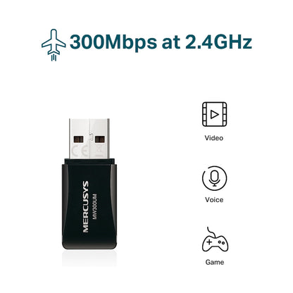 TP-Link Mercusys MW300UM N300 Wireless Mini USB Adapter