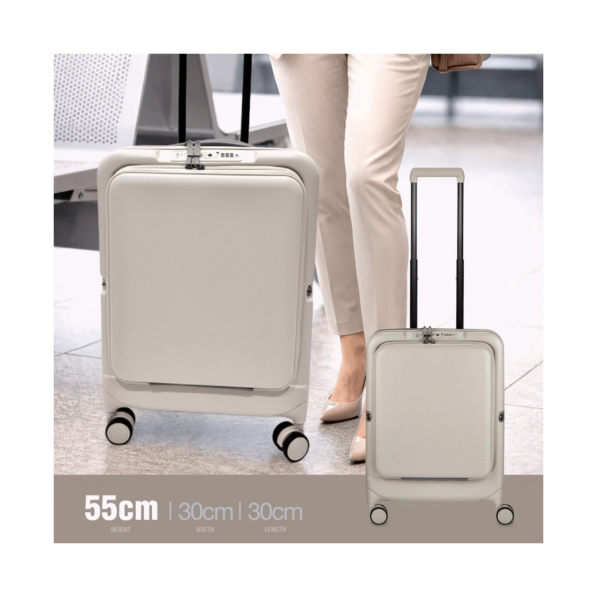 Expandable PP 55cm Carry On Luggage - Beige