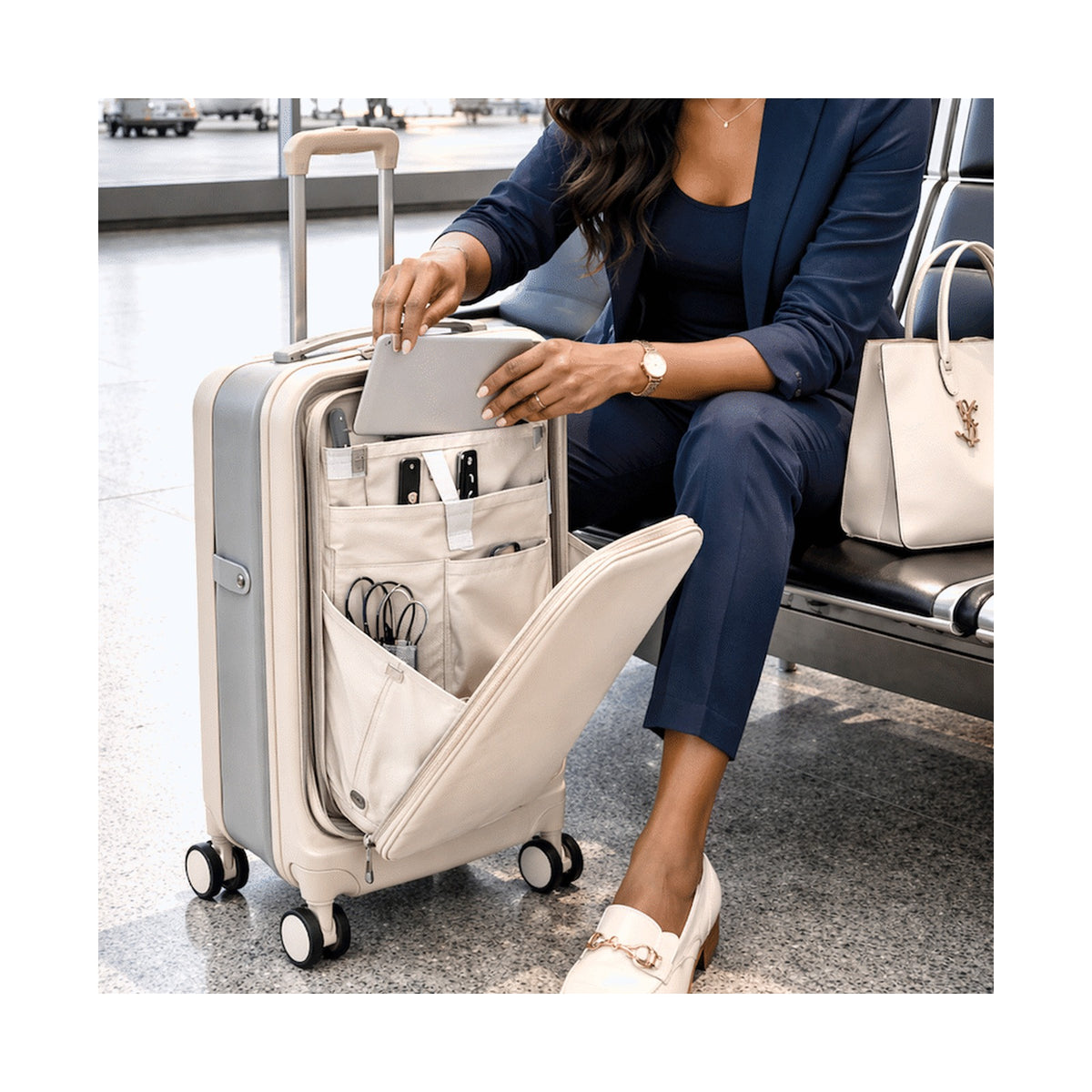 Expandable PP 55cm Carry On Luggage - Beige