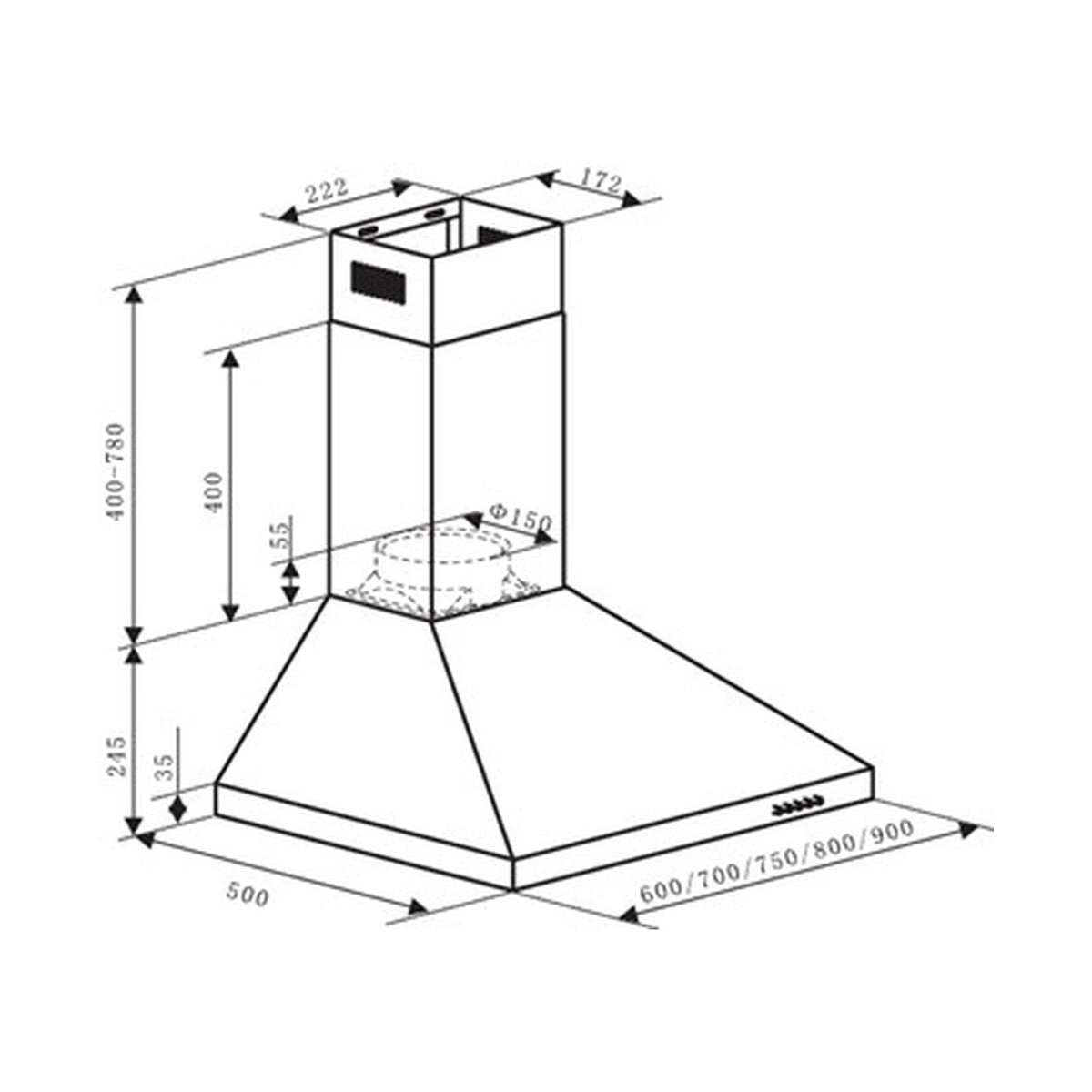 Falco 60cm Pyramid Type S/Steel Chimney Extractor FAL-60-52S
