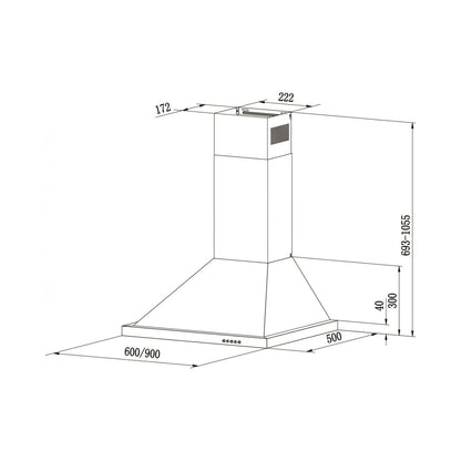 Falco 60Cm Chimney S/Steel Extractor AR-60-303