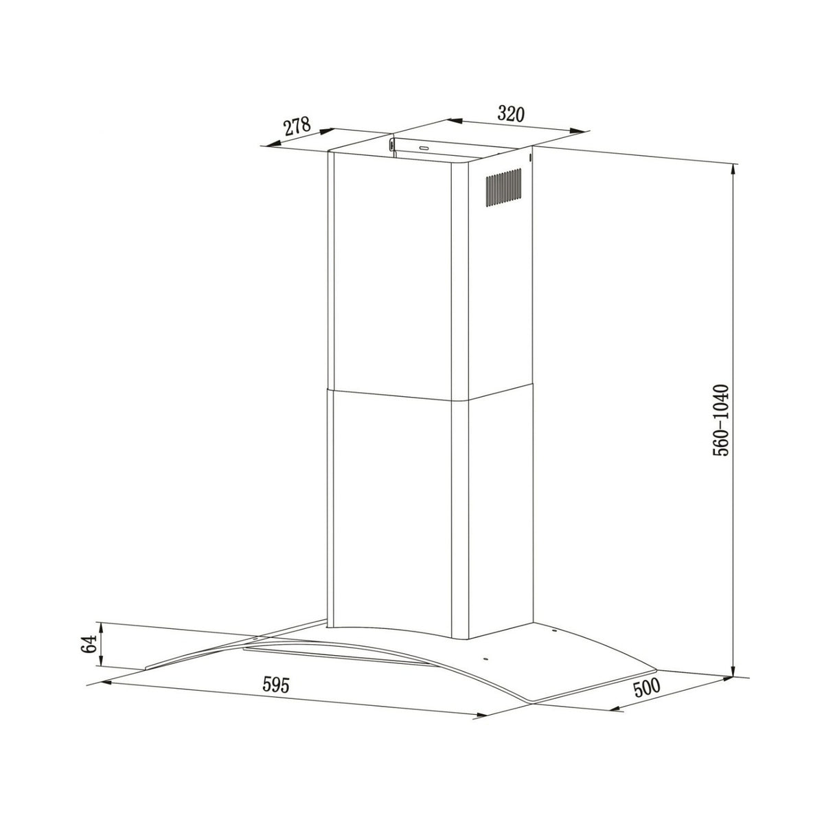 Falco 60Cm Curved Glass S/Steel Chimney Extractor AR-60-501
