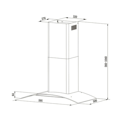Falco 60Cm Curved Glass S/Steel Chimney Extractor AR-60-501