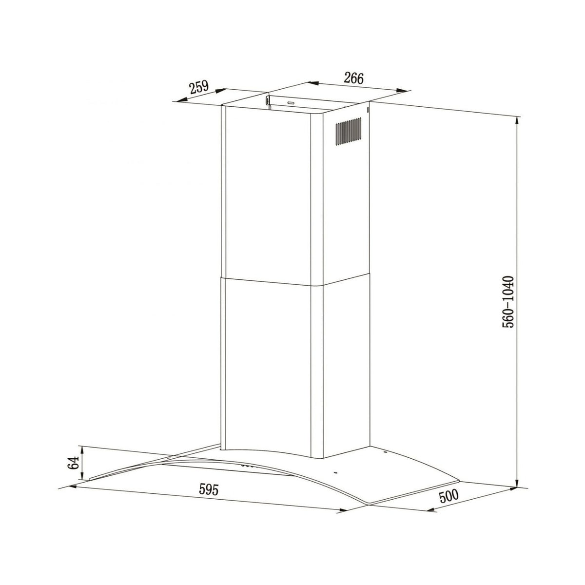 Falco 60Cm Curved Glass S/Steel Chimney Extractor FAL-60-CGS