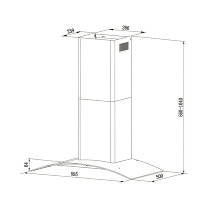 Falco 60Cm Curved Glass S/Steel Chimney Extractor FAL-60-CGS
