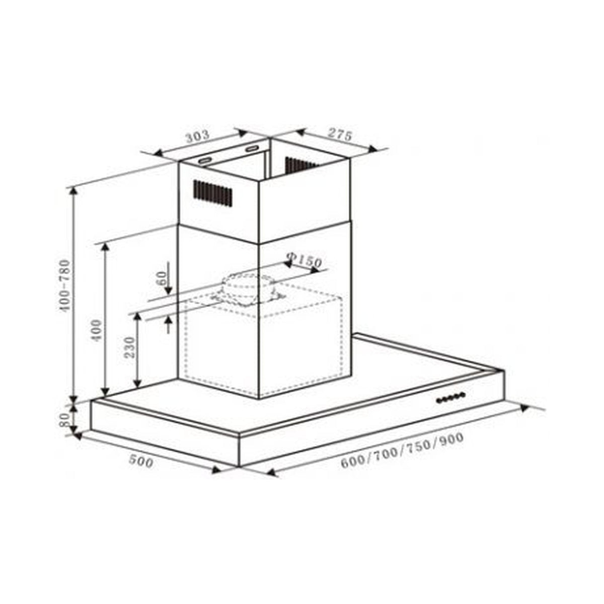Falco 90Cm Flat Type S/Steel Chimney Extractor FAL-90-22S