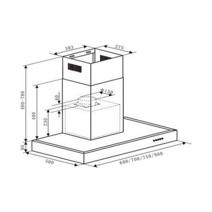 Falco 90Cm Flat Type S/Steel Chimney Extractor FAL-90-22S